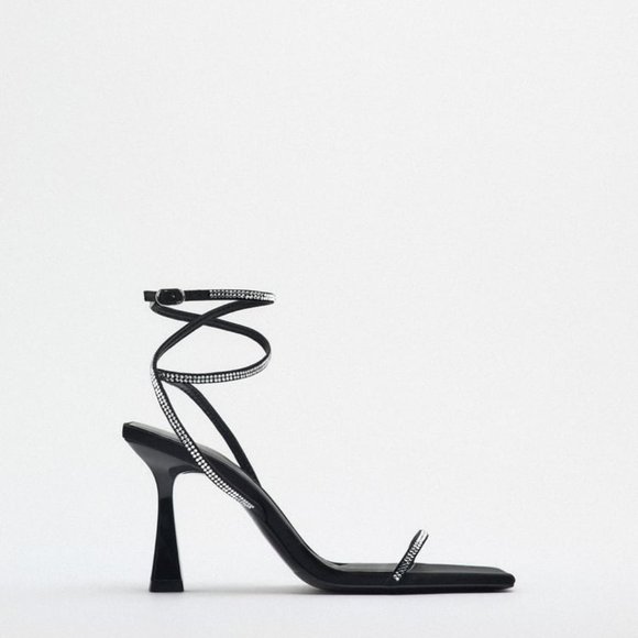 Zara Heeled sandals with Rhinestone Straps Women's Size 6 1/2 NWT - Picture 1 of 8